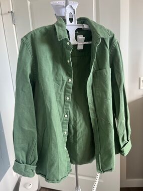 Zara Sage Green Button-Front Shirt Jacket